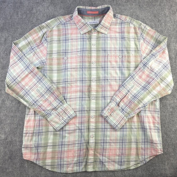 Tommy Bahama Shirt XL Long Sleeve Button Up Multicolor Plaid Cotton Pocket - Picture 1 of 8